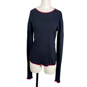 RAG & BONE Crewneck Long Sleeve Sweater Women's Navy Red Hem Ribbed Size Large